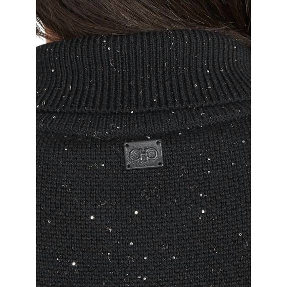 NEW SALVATORE FERRAGAMO tinted sequined turtleneck sweater in black